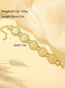 1pc Women's Gold Plated Turkish Coin Bracelet, Rhinestone Embellished, Middle Eastern Dubai Style Charm Bracelet, Wedding Jewelry Gift