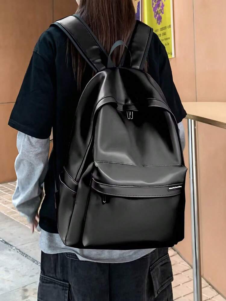 1 pieza Mochila negra versátil, diseño minimalista y sencillo, estilo universitario elegante, cabe una tableta/computadora portátil de 12 pulgadas, gran capacidad - Negro - Añade 1