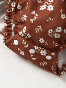 Baby Girl Embracing Bubble Sleeves Flower Printed Skirts Ha Yi - màu nâu - Xem 7
