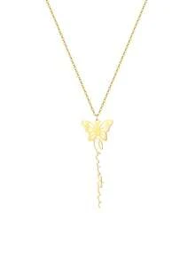 Customized Cute Butterfly Name Necklace For Women, Stainless Steel Butterfly Pendant Necklace With Personalized Vertical Cursive Letter, Handmade Jewelry Gift For Girlfriend, Birthday, Holiday - Gold - View 8