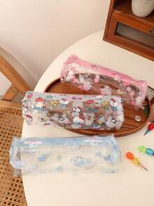 1pc Transparent Printed Cute Cartoon Stationery Pencil Case, Large Capacity Pencil Box, Back To School Gift - Multicolor - View 3