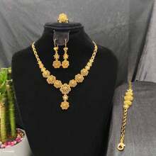 5pcs Middle Eastern Bridal Jewelry Set Necklace Earrings Ring Bracelet Accessory