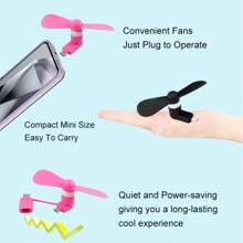 2 piezas Ventilador mini USB Tipo C, Ventilador de teléfono 2 en 1 Micro + Tipo C, Ventilador personal portátil pequeño que se enchufa en teléfonos móviles para uso al aire libre, viajes y desplazamientos, Ventilador de teléfono mini Tipo C compatible con Samsung Galaxy S25/S24/S23/S22 y teléfonos inteligentes Android