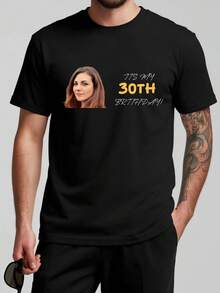 Custom Personalized Loose Crew Neck Casual Men's T-Shirts - Add Your Own Images And Text (Family Photos/Selfies/Pet Photos/Friends Photos/Lover Photos/Girlfriend Photos/Gifts/Couple Logos/Customizable Husband Or Boyfriend Or Girlfriend T-Shirts, Birthday Gifts And Parties) To Design Your Personalized Printed T-Shirts - Black - View 2
