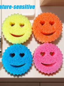 Heart & Smiling Face Multi-Functional Double Layer Temperature Sensitive Scrubbing Sponges. Cute & Powerful Decontamination, Double-Sided Kitchen Sponge - Temperature Sensitive, Non-Scratch Cleaning Pad, Suitable For Dishes Etc. - Multi-Surface Sponge Holder, Fit For Modern Kitchen Sink, For Dish Cleaning(Random Color)