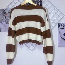 SJD MODA LADY Striped Sweater Knit Modal Off Shoulder Super Autumn Winter Korean Style Best Fabric - Brown and White Stripe - View 1