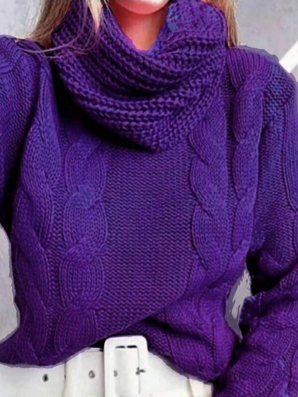 Blusa De Tricot Gola Boba gola Alta Blogueira Tranças Inverno