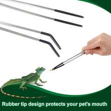 2PCS Stainless Steel Reptile Feeding Tongs With Rubber Tip, 10.6 Straight And Curved Long Tweezers Terrarium Aquascape Tools Feeder Lizards, Bearded Snake Enclosure Accessories - 1 - View 4