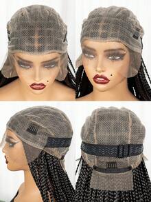 Full Lace Black Braided Wig Afro Women Cornrow Braid Wig Women Lace Frontal Braid Wig Synthetic Square Weave Braids - 黑色 - 查看 7