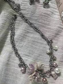 1pc Lilly Flower Pearl Tassel Necklace, Multi-Color Resin & Metal Material, Fashion & Personalized, Suitable For Women Party & Daily Wear - Multicolor - View 6