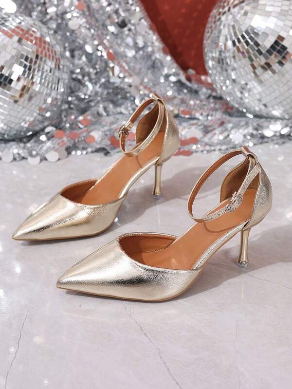 Solid Color Sexy Patent Leather Strap High Heel Sandals - Women, Pointed Toe Mid-Cut Peep-Toe