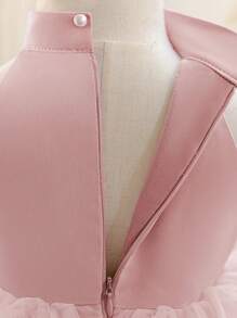 Baby Girls' Elegant Fuchsia Sleeveless Floral 3D Mesh Princess Dress, Adorable Party Gown Suitable For Girl's 1st Birthday, Wedding, Banquet, Holiday, Festival Celebration