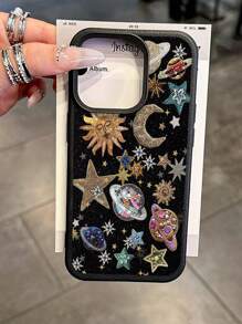 1pc New Colorful Painted Luxury Planet & Sun/Moon Pattern Litchi Texture Anti-Fall Anti-Slip Soft Phone Case Suitable Compatible With Apple & Phones