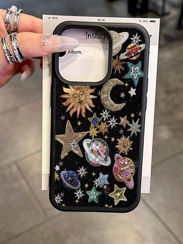 1pc New Colorful Celestial Planet And Night Sky Pattern Textured Anti-Slip Soft Phone Case, Suitable Compatible With Apple And Phones