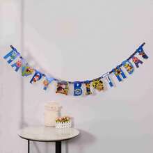 Paw Patrol 1 pezzo Bandierina di carta a tema festa a tema Pattuglia Cani, con scritta "Woof Team" e "Happy Birthday", decorazione per festa di compleanno a tema cani, accessori per decorazione festa di compleanno (stile casuale)