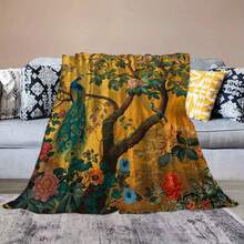 Vintage 70s/80s Peacock & Floral Throw Blanket – Soft, Colorful Spring Forest Design With Vibrant Peacocks & Lush Greenery ,Super Soft Flannel Printed 3D Blanket, As Birthday Gifts, Family, Wedding, Souvenir Blankets, Polyester Blankets Suitable For All Seasons, Washable, Machine Washable, Lightweight, Breathable, Comfortable, Warm, Unique, 280gsm For Him, Her Personalized Ideal Gifts For Her, Him, Family, Boyfriend, Girlfriend, Father, Family, Mother, Lover, Daughter, Son, Grandfather, Grandmother, Friend, Classmate, Pet. Perfect Nap, Camping, Travel, Home, Daily Life, Office Decoration, Birthday, Anniversary, Valentine's Day, Thanksgiving, Christmas, Halloween, Mother's Day, Father's Day, Wedding, New Year Gifts ,Sofa,Bed,Car,Bedroom,Living Room,Office,  Outdoor Camping, Beach,Wall Decoration - 彩色 - 查看 8