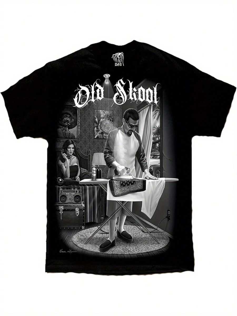 [Lowrider Chicano Art DGA T Shirt] Old School  Gangster Lowrider Chicano Art David Gonzales DGA T Shirt - 黑色 - 查看 1