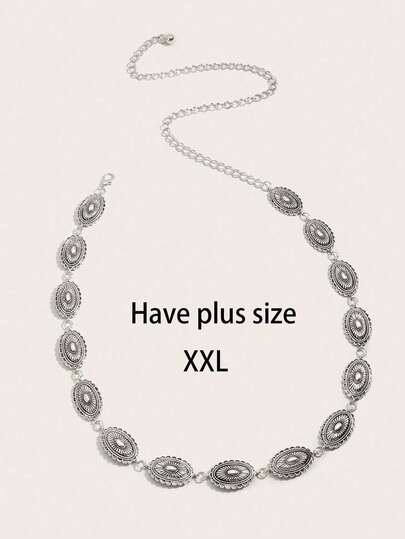 1pc Vintage Women's Engraved Buckle Distressed Texture Metal Waist Chain, Suitable For Western Style Jeans, Beach, Vacation, Party, Plus Sizeplus Size Belts Women