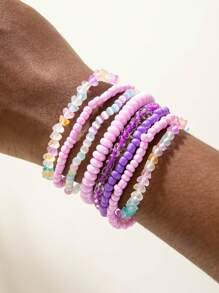 imoli 8pcs/Set Boho Beach Resin Beaded Bracelets, Dopamine Color Stone Chips, Adjustable Jewelry Bracelet Set For Beach Lovers And Daily Vacation Wear (Bead Quantity And Stone Size May Vary Slightly)