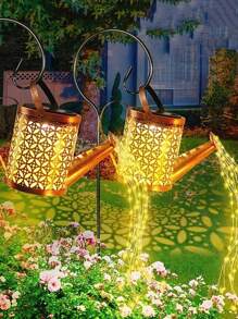 1PC Solar Outdoor Flower Fairy Kettle Lights, Solarne dekoracyjne światła, Solarne ogrodowe światła LED, Hollow Peony Sprinkler Lights, Outdoor Solar Garden Dragonfly Kettle Lights, Fairy Copper Wire Firefly String Lights, Garden Patio Decorative Lights, Hanging Lights, Metal Solar Waterfall Lights. IP44 Wodoodporne, Odpowiednie na imprezy i festiwale, ścieżki ogrodowe, ścieżki, dekoracyjne światła krajobrazowe, prezenty świąteczne na Nowy Rok., Solar Lights Outdoor