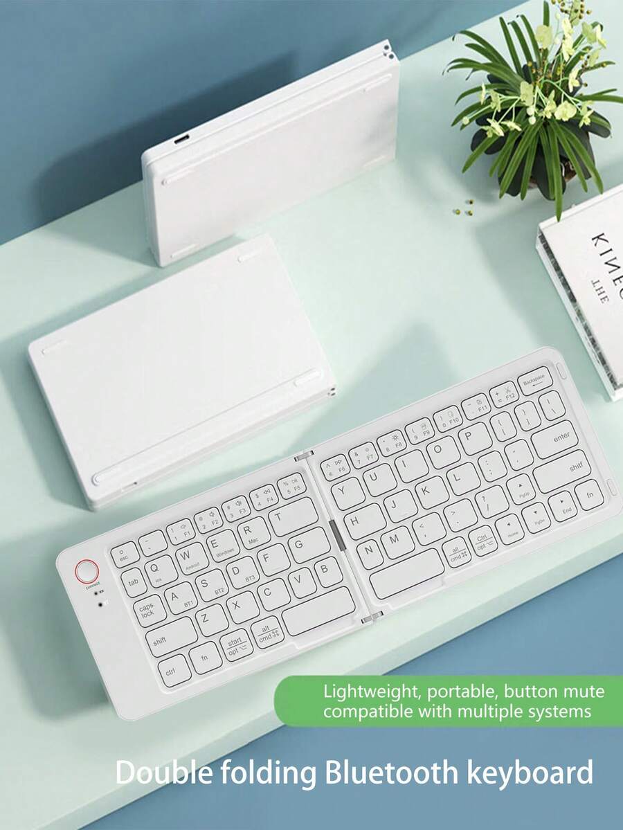 双折蓝牙键盘，兼容三大系统，超长续航，迷你便捷键盘，适用于笔记本电脑和手机办公使用 - 象牙白 - 查看 1