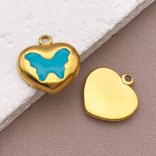 2pcs Fashion Enamel Stainless Steel Butterfly Charm High Quality Gold-Plated Love Butterfly Spacer Beads Pendant For DIY Bracelet Necklace Jewelry Making Craft Accessories