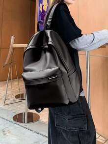1 件多功能黑色背包，简约设计，时尚校园风格，适合 12 英寸平板电脑/笔记本电脑，大容量 - 黑色 - 查看 2