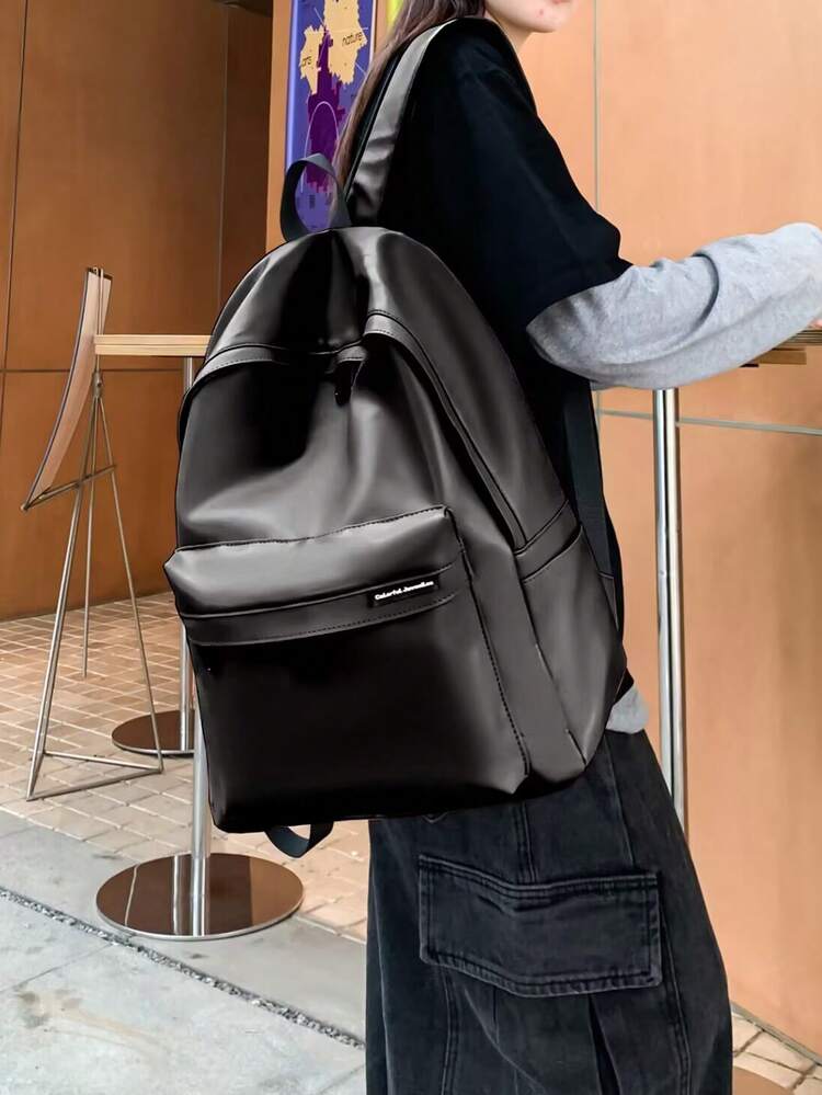 1 pieza Mochila negra versátil, diseño minimalista y sencillo, estilo universitario elegante, cabe una tableta/computadora portátil de 12 pulgadas, gran capacidad - Negro - Añade 2