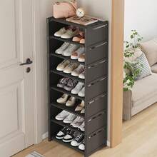 Estantería para zapatos de 8 niveles, organizador de zapatos para el hogar, gabinete pequeño para zapatos con puerta individual y a prueba de polvo - Negro - Ver 1