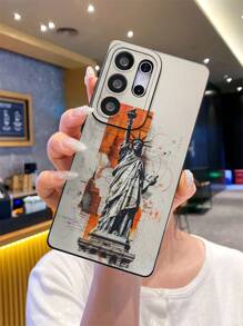 Travel 1 Pc Fashion Statue Of Liberty Graffiti Drawing Design, Black Matte Soft TPU Material Eye-Shaped Shockproof Phone Case, Suitable As Gift For Boyfriend/Girlfriend, Compatible With Apple, OPPO, Vivo And Other Android Models