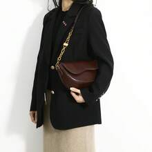 Retro Half-Round Flap Saddle Crossbody Bag, 2025 New Fashion Chain Shoulder Bag For Women, Elegant Personalized Casual Daily Commute Shoulder Bag, Dating Gift - Coffee Brown - View 9
