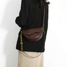 Retro Half-Round Flap Saddle Crossbody Bag, 2025 New Fashion Chain Shoulder Bag For Women, Elegant Personalized Casual Daily Commute Shoulder Bag, Dating Gift - Coffee Brown - View 1
