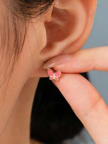 1 对 18K 镀金不锈钢花朵、星星、蝴蝶和爪形耳钉，螺丝后盖，适合女士和女孩日常佩戴、周末约会、生日派对、友谊礼物 - 彩色 - 查看 2