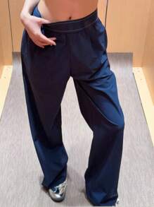 两件套速干面料提花松紧腰阔腿裤带侧袋日常休闲装