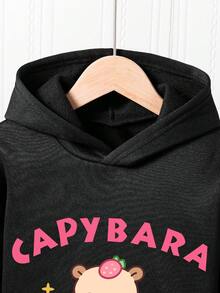 Tween Girls' Cartoon Print Thermal Hoodie And Sweatpants Set - Black - View 3