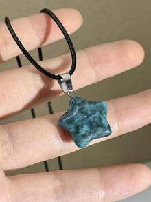 5 件天然石星形吊坠项链，酷炫甜美皮革绳颈链，独特高端时尚嘻哈项链，适合女士 - 彩色 - 查看 9