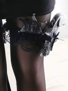 2/3 件海盗主题派对蕾丝腿吊袜带，性感服装配饰 - 万圣节摄影道具 - 彩色 - 查看 6