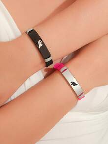 ATLVXJL 2 件套夜光恐龙不锈钢和硅胶情侣/朋友手链套装，适合日常佩戴和情人节礼物