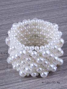 1pc Stylish Minimalist Braided Pearl Decor Extra Wide Bracelet For Women - White - View 3