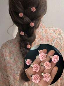 10Pcs Pink Rose Hair Clips For Women Small Flower Hairpins Girls Elegant Hair Clip Pin Barrettes Wedding Hair Accessories ,Flat Claw Clip, Hair Slide, Hair Claws