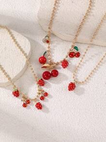 1/3 pièces Collier pendentif minimaliste à élément de fruit fraise et cerise pour femme