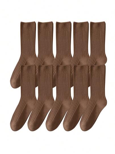 10 Pairs All Season Basic Solid Color Women Cotton Socks Girl Colorful In Tube Sock Free Size US5-9