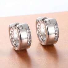 1 pièce de boucles d'oreilles créoles décoratives en argent sterling avec zirconium brillant, bijou d'oreilles élégant et simple, cadeau de mode pour femmes