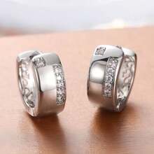 1 pièce de boucles d'oreilles créoles décoratives en argent sterling avec zirconium brillant, bijou d'oreilles élégant et simple, cadeau de mode pour femmes