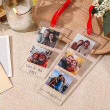 1PC Custom Acrylic Photo Ornament - Can Hold 1-3 Photos And Add Text, Transparent Rectangular Design With Red Ribbon, Suitable For Christmas Tree Decoration, Family Photo Commemoration, Best Friend Gift, Pet Commemoration Or Anniversary Holiday Gift