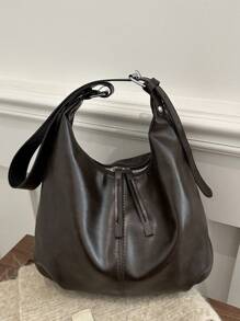Bolso de hombro de gran capacidad y unicolor vintage para mujer, versátil bolso bandolera con asa, gran capacidad, bolso de hombro tipo hobo, bolso de bandolera casual para el trabajo