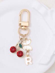 1 件可爱甜美亚克力樱桃字母钥匙扣不锈钢 26 个字母钥匙圈适用于手提包背包汽车钥匙 - 优雅女士节日礼物。背包装饰钥匙扣 - 彩色 - 查看 31