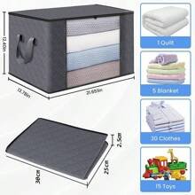 1/2/3pcs,90L/60L/35L Clothes Storage, Foldable Thick Fabric Blanket Storage Bags, Storage Containers For Organizing Bedroom, Closet, Clothing, Comforter, Organization And Storage With Handle