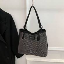 Borsa a tracolla capiente da donna, borsa shopping stile moda con strass, nera