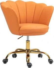 Comfy Home Office Task Chair With Wheels, Cute Modern Upholstered PU Seashell Back Adjustable Swivel Vanity Desk Chair, For Women,For Girls, Living Room(PU-Orange) - Orange - View 2